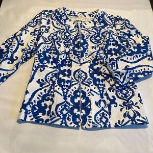 Chicos Indigo Ink Alicia Jacket Blue and White